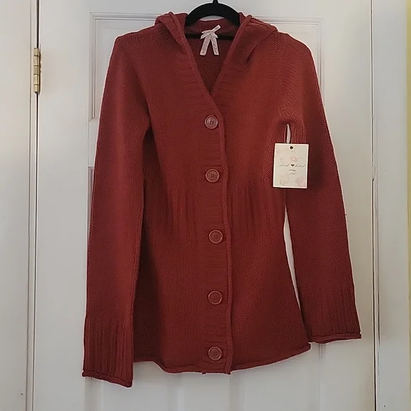 NWT DEREK HEART Button-Up Sweater w/Hood - Picture 1 of 6